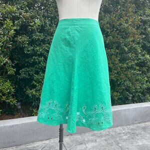 Apostrophe Green Floral Embroidered Lined Beaded Skirt Women’s 2
